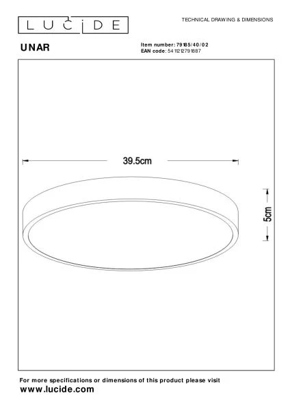 Lucide UNAR - Plafonnière - Ø 39,5 cm - LED 3 StepDim - 1x24W 2700K - Mat Goud / Messing - technisch